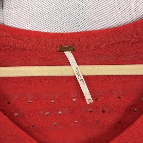 Free People Parisian Nights Thermal Top Boho Bell Sleeves Orange Red Size XS - Picture 4 of 12